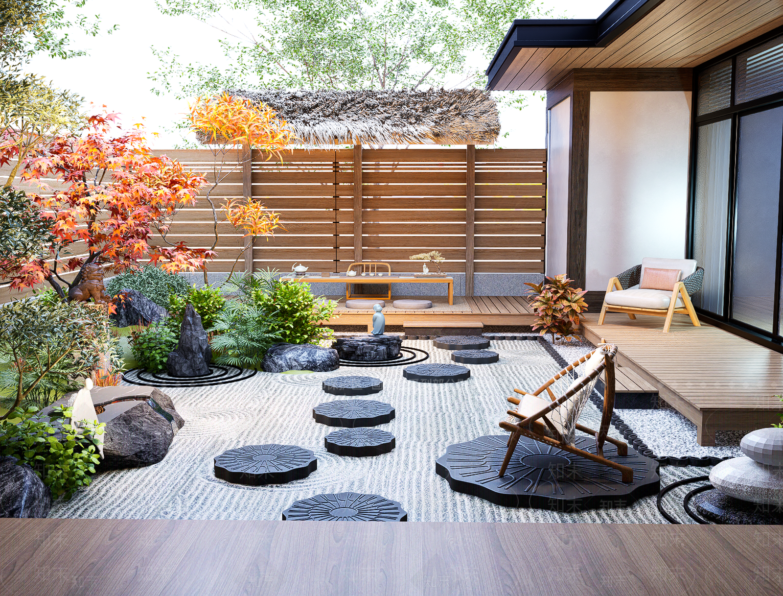 日式禅意庭院景观SU模型下载【ID:1158302766】