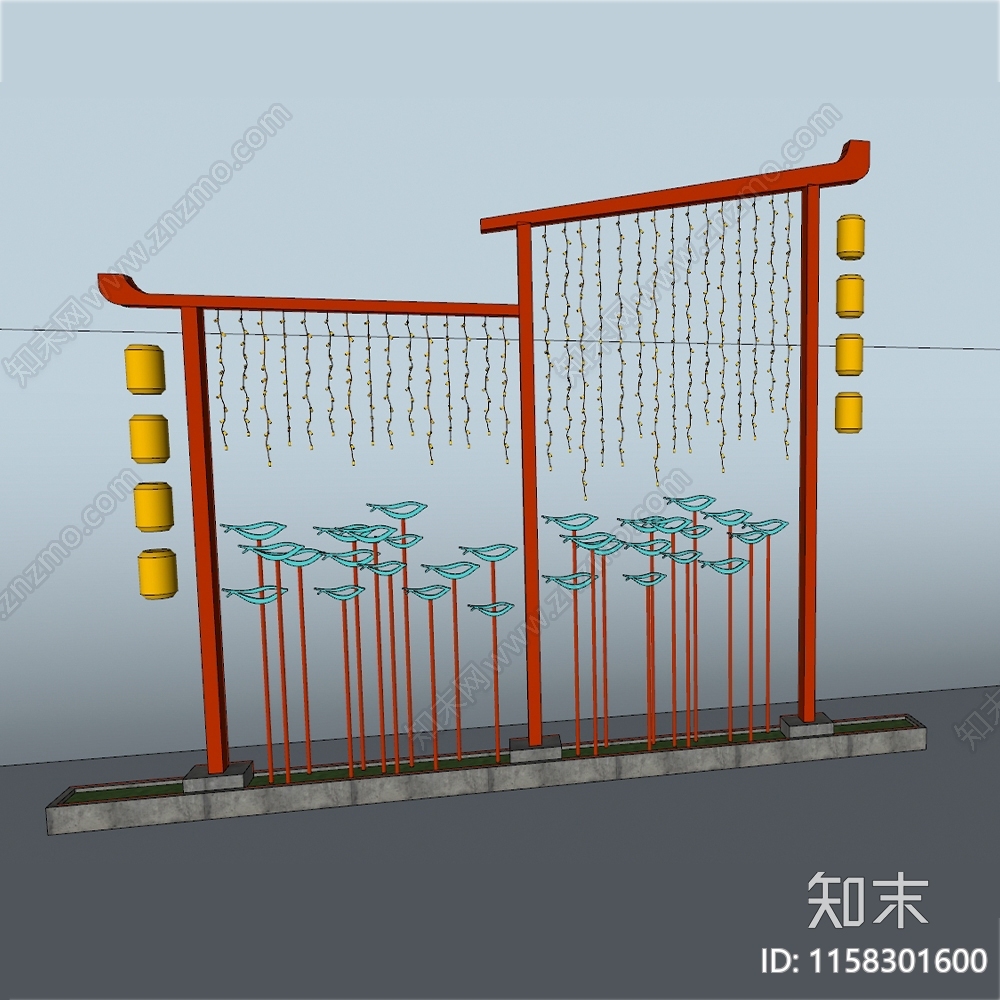新中式仿古景观鱼灯笼小品SU模型下载【ID:1158301600】