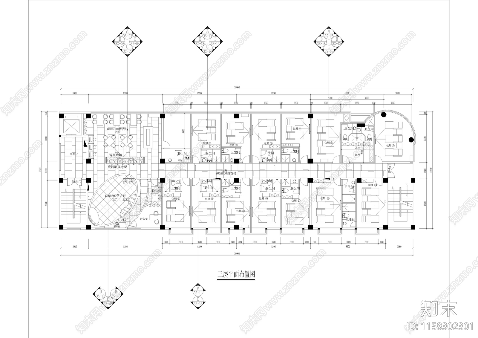 1050㎡足浴足疗休闲会所cad施工图下载【ID:1158302301】