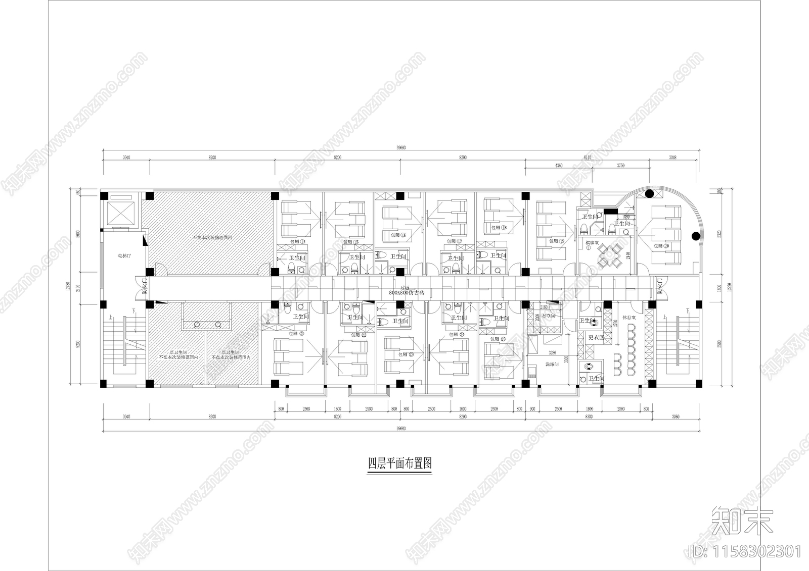 1050㎡足浴足疗休闲会所cad施工图下载【ID:1158302301】