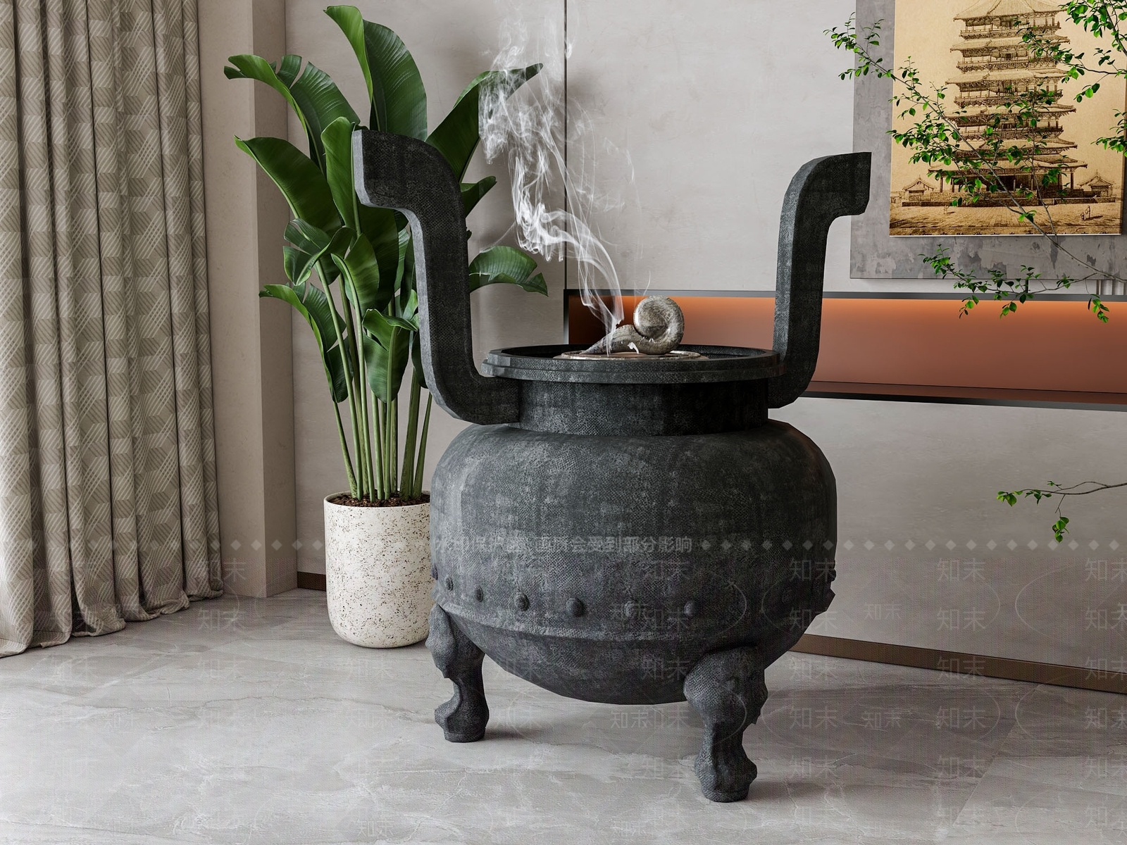 新中式青铜鼎摆件3D模型下载【ID:1158304116】