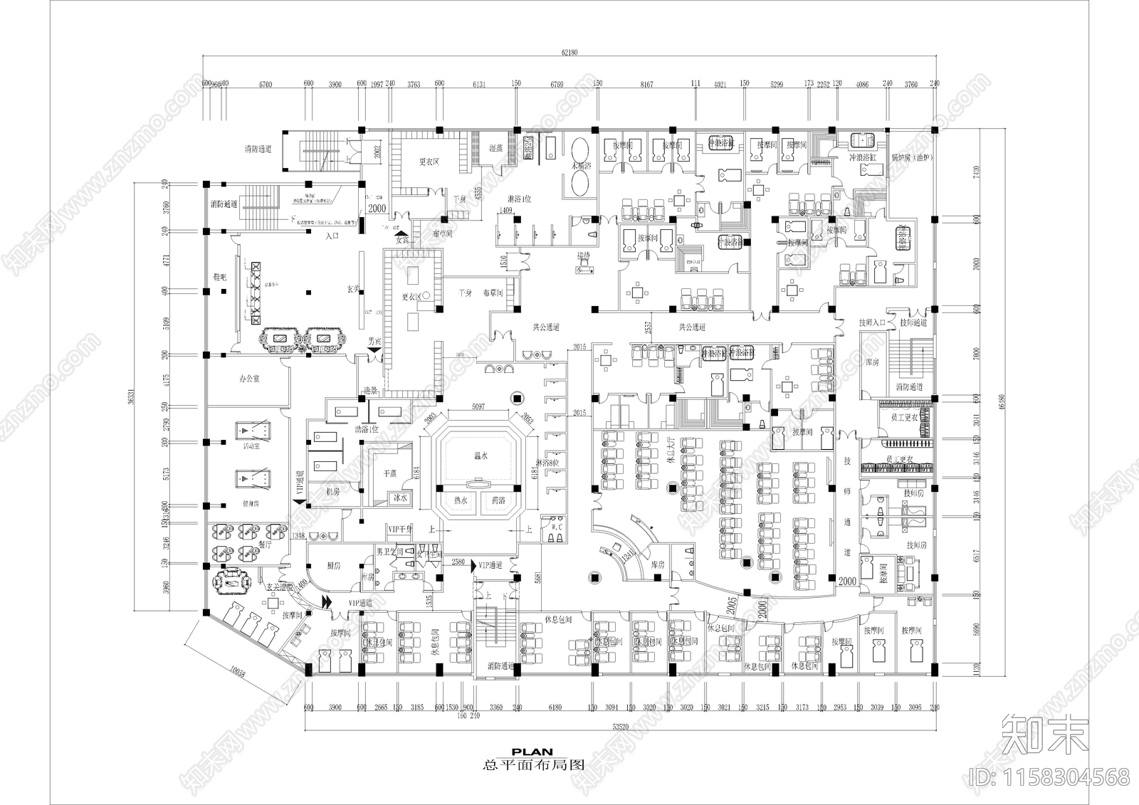 2860㎡汤泉水疗cad施工图下载【ID:1158304568】