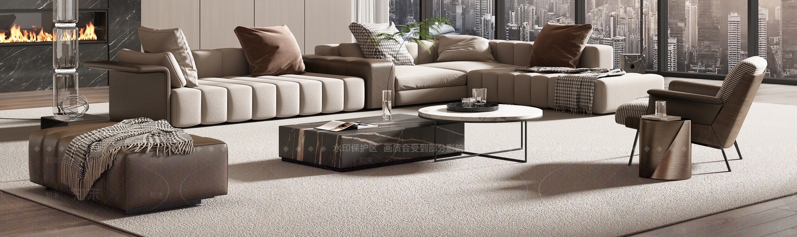 Minotti现代沙发茶几组合3D模型下载【ID:1158304623】