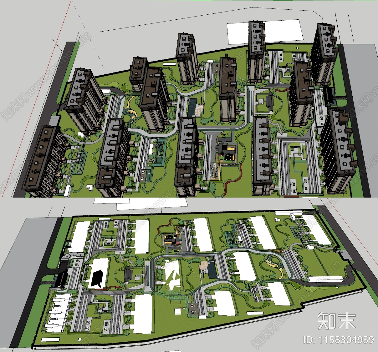 现代小区景观SU模型下载【ID:1158304939】