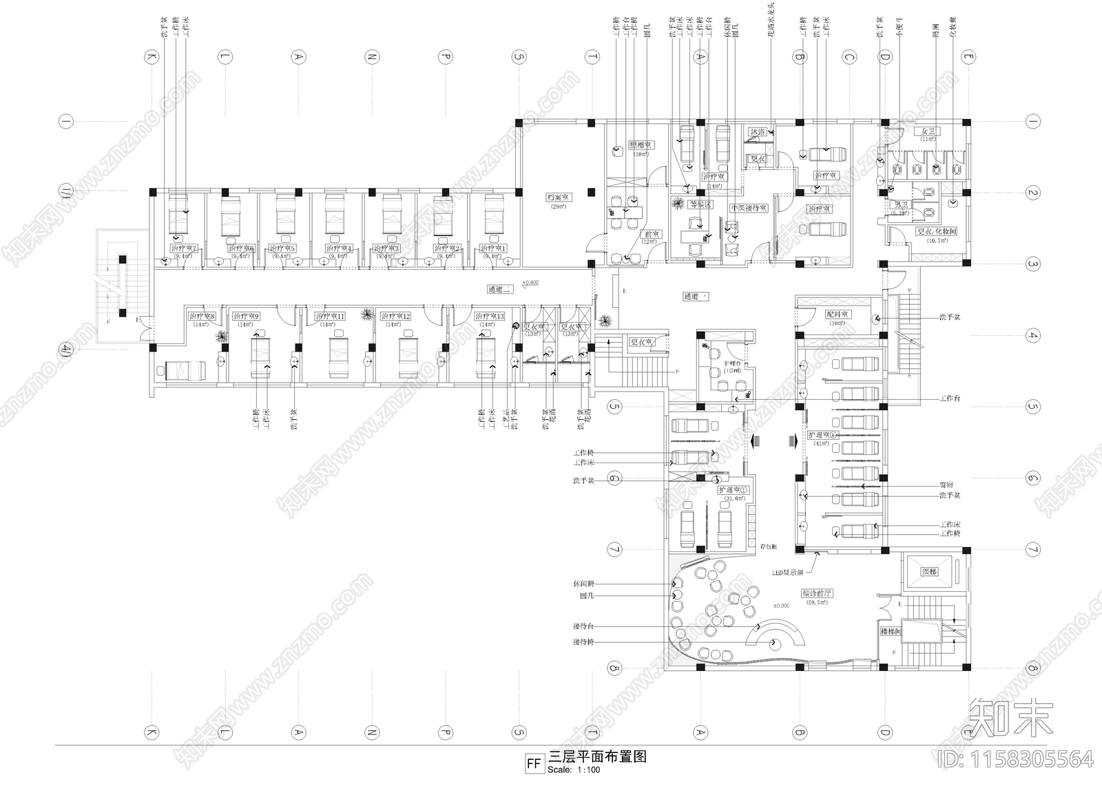 3630㎡美容院cad施工图下载【ID:1158305564】