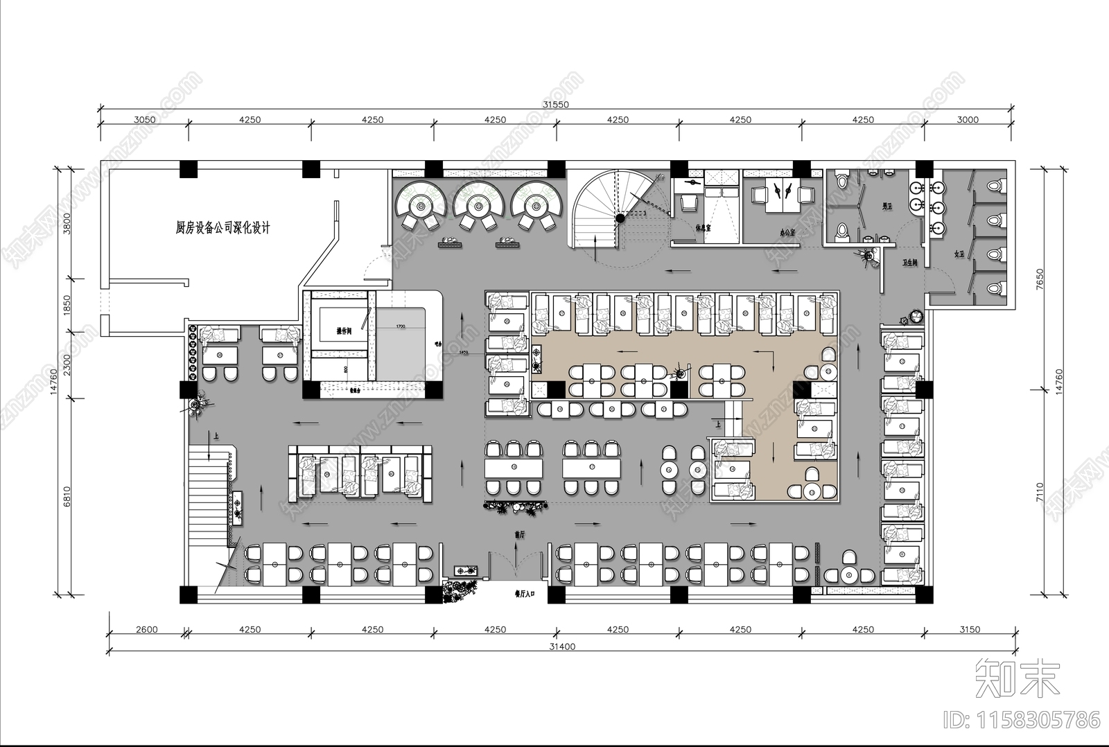 500㎡上海西餐厅平面布置图施工图下载【ID:1158305786】