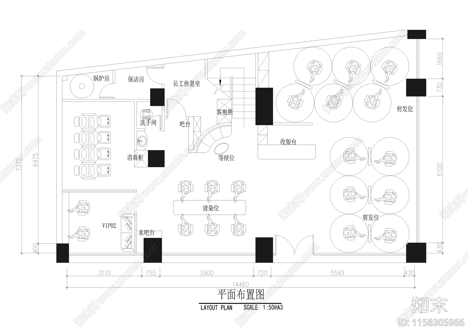 美容美发店施工图下载【ID:1158305966】