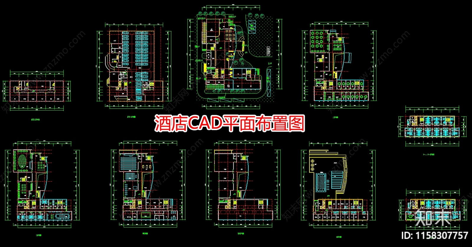 酒店平面布置图cad施工图下载【ID:1158307757】