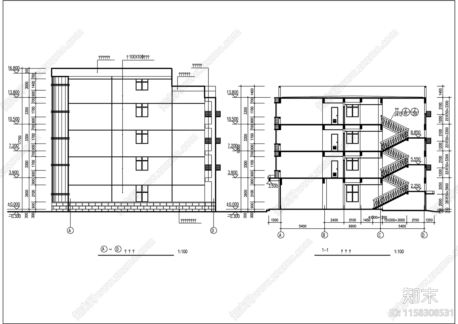 宾馆方案图cad施工图下载【ID:1158308531】