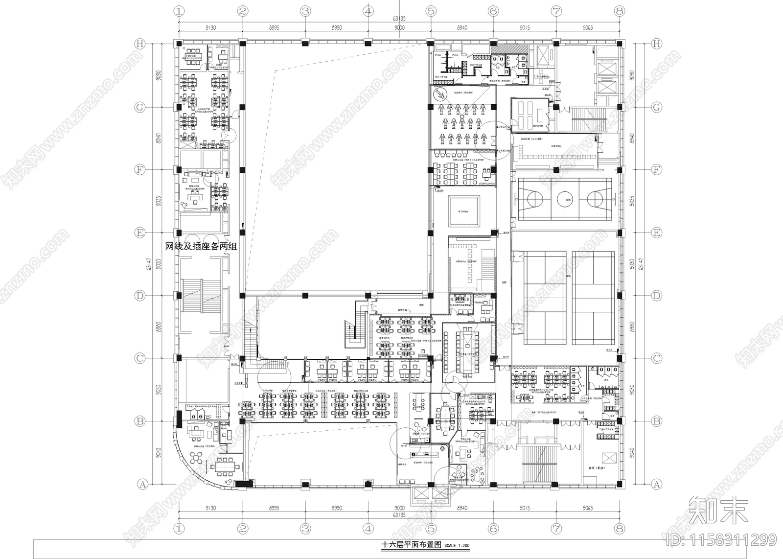 8360㎡健身房cad施工图下载【ID:1158311299】