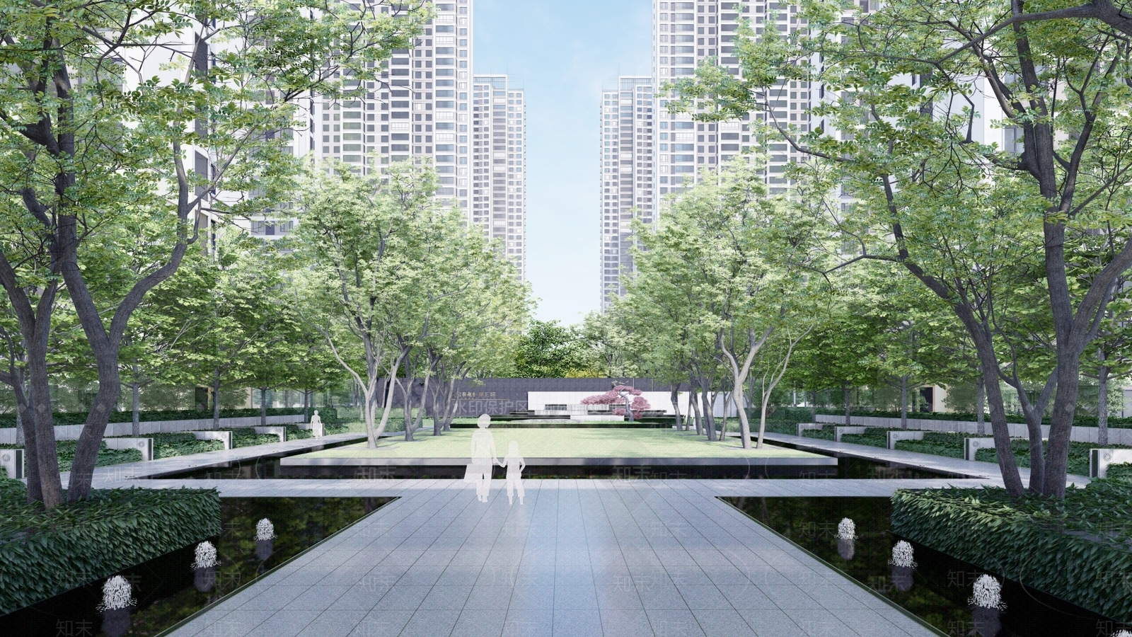 现代住宅小区中轴景观SU模型下载【ID:1158312346】