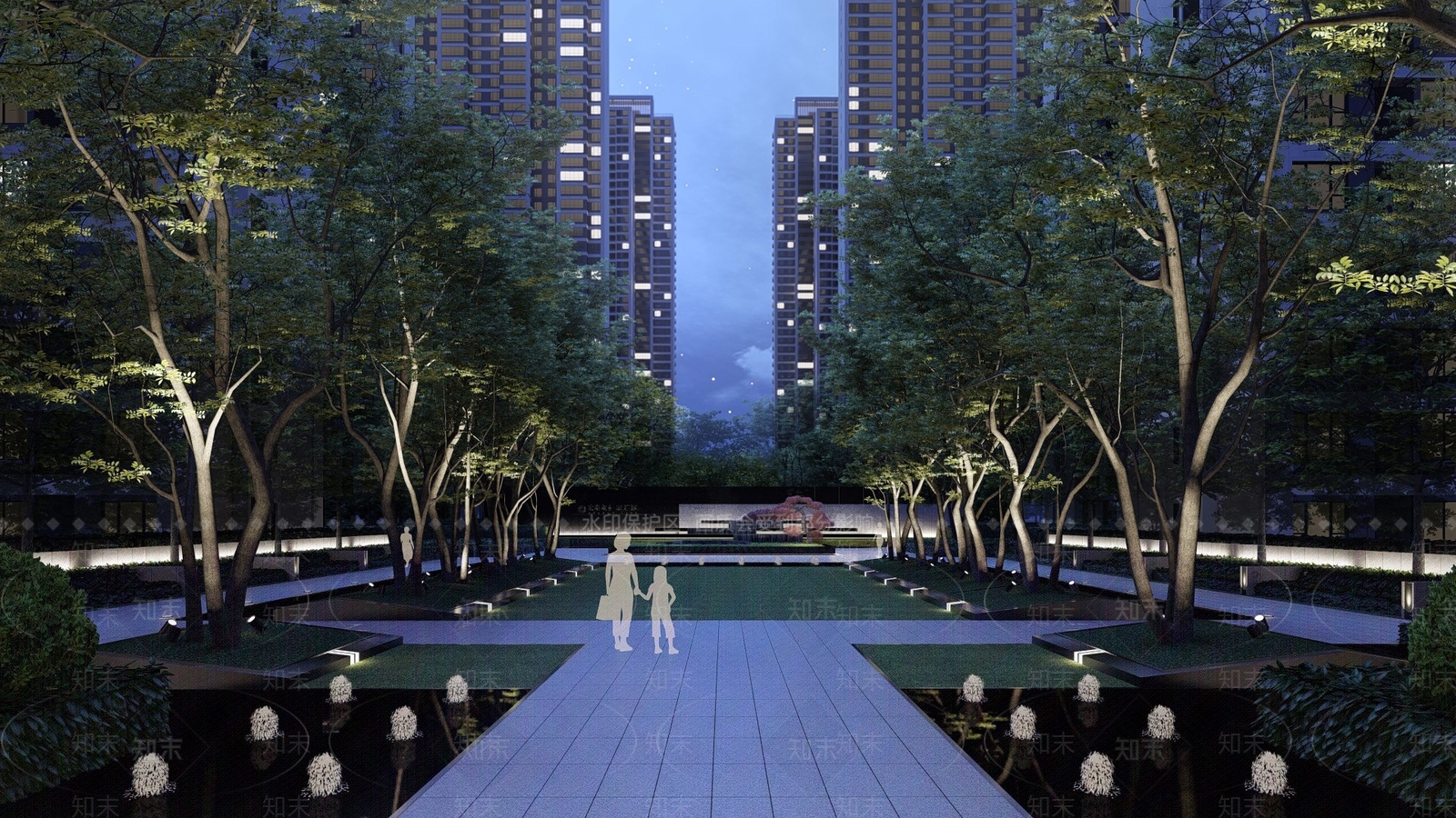 现代住宅小区中轴景观SU模型下载【ID:1158312338】