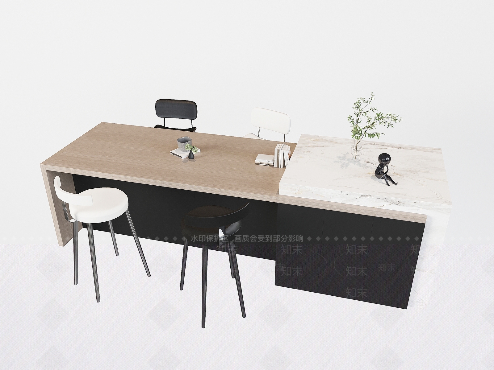 现代中岛台餐桌椅3D模型下载【ID:1158314938】