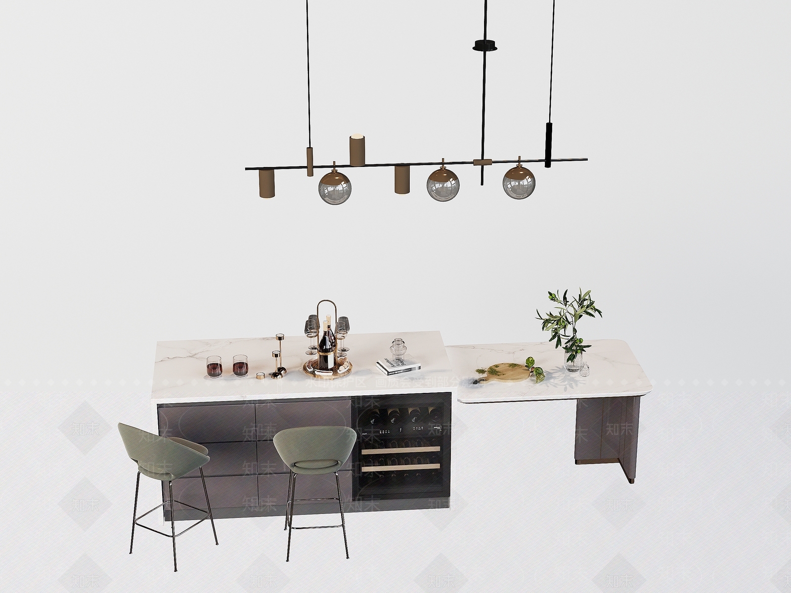 现代中岛台餐桌椅3D模型下载【ID:1158315893】