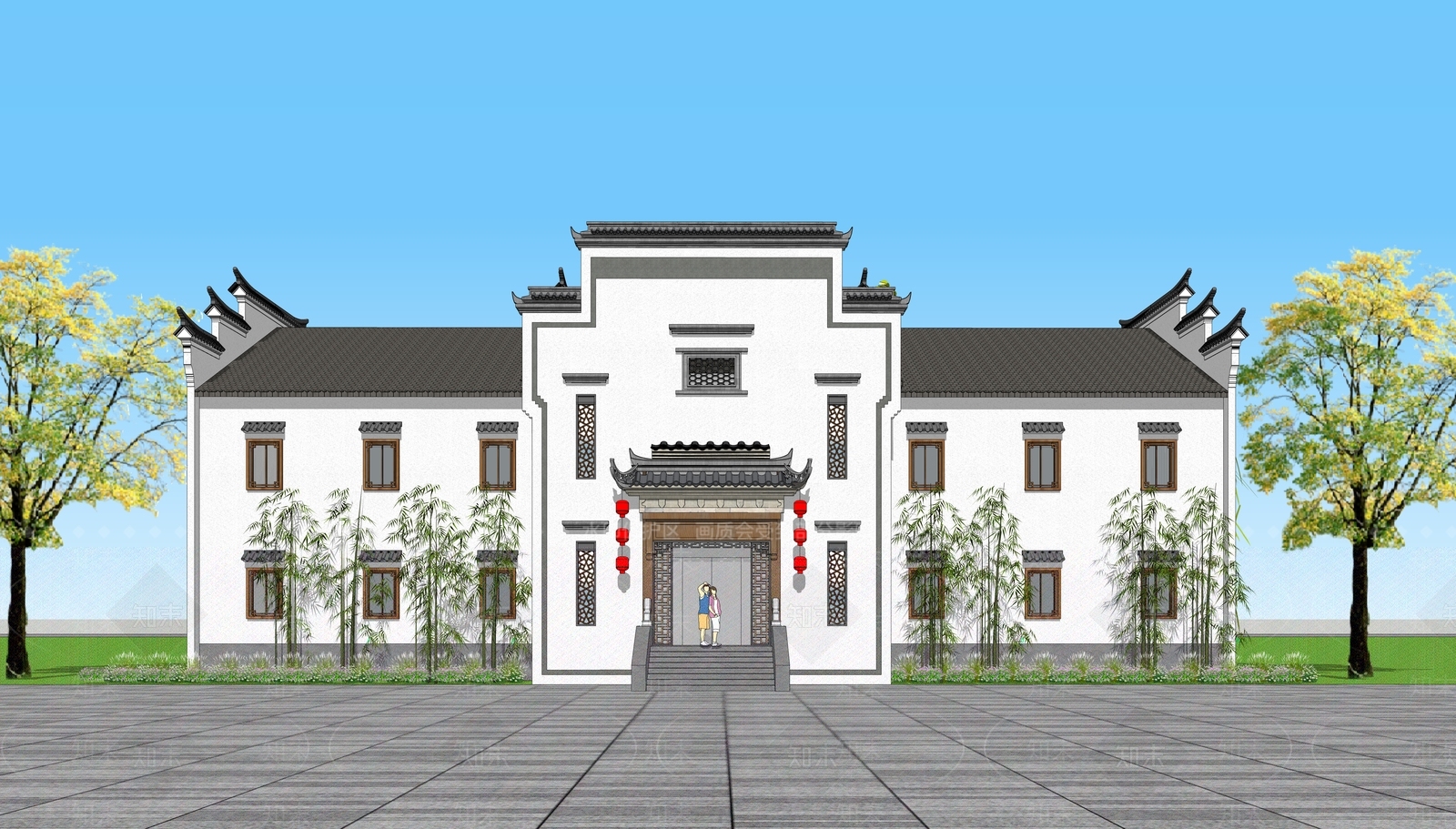 中式徽派建筑风格商铺门面SU模型下载【ID:1158316612】