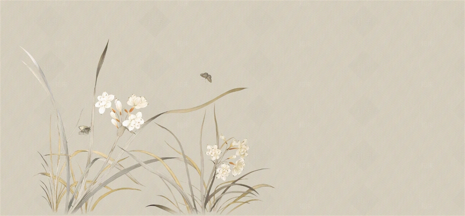 新中式兰花草壁布壁画贴图下载【ID:1158318818】