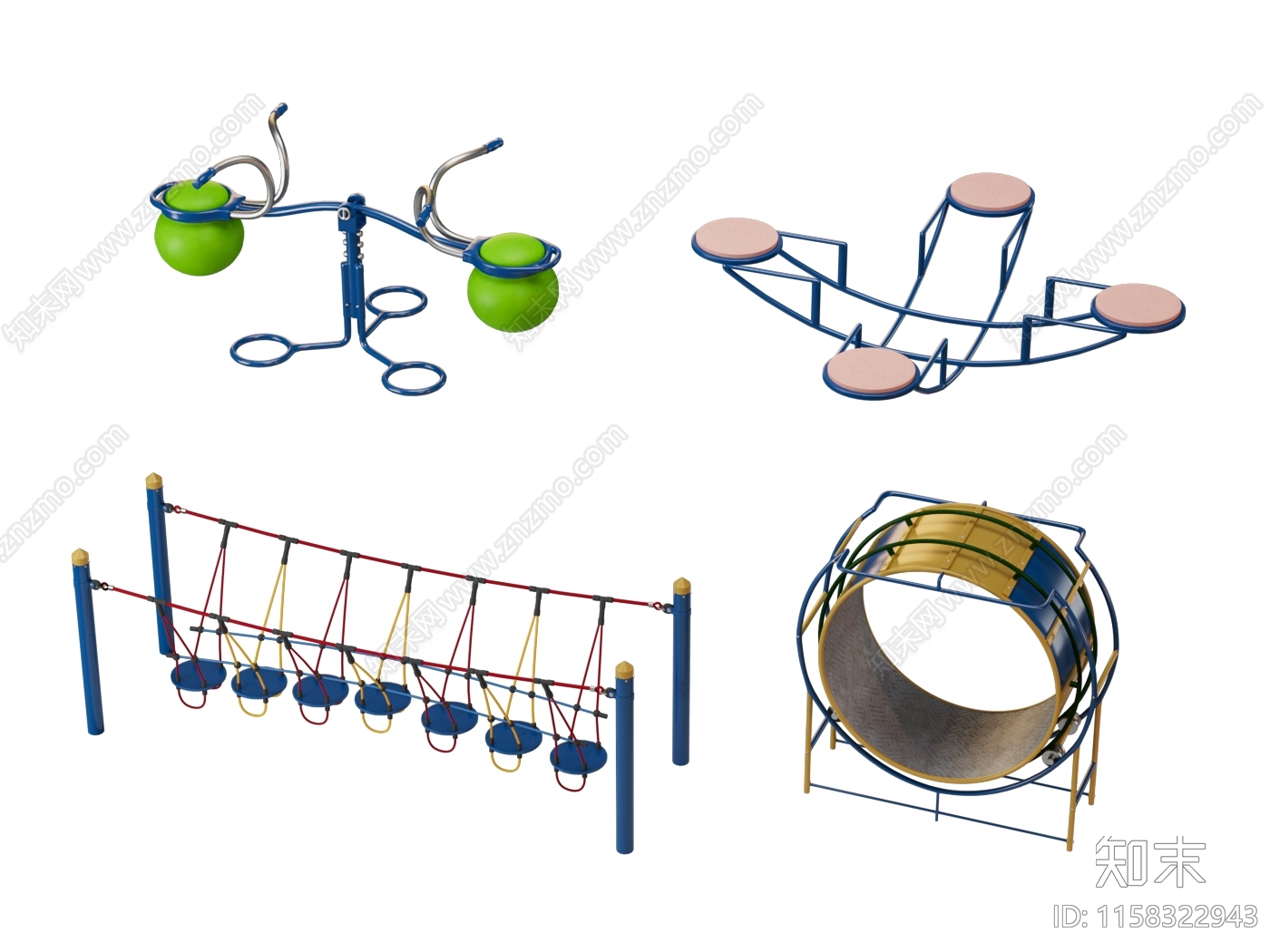 现代幼儿园儿童玩乐运动器材3D模型下载【ID:1158322943】