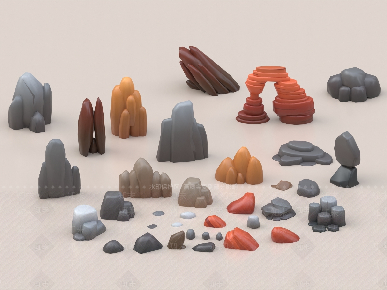 现代卡通假山3D模型下载【ID:1158325071】