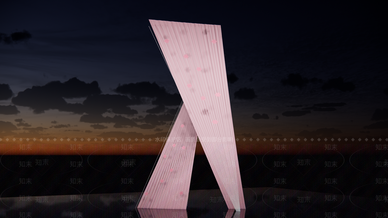 现代粉色布幔花瓣拉线SU模型下载【ID:1158325926】