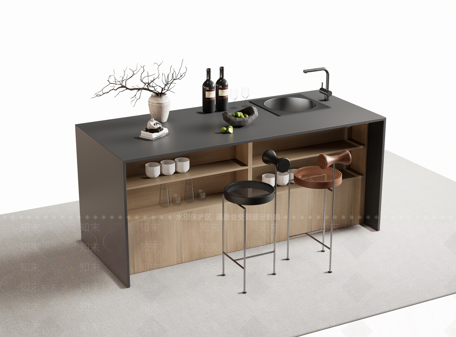 现代西厨吧台3D模型下载【ID:1158328795】