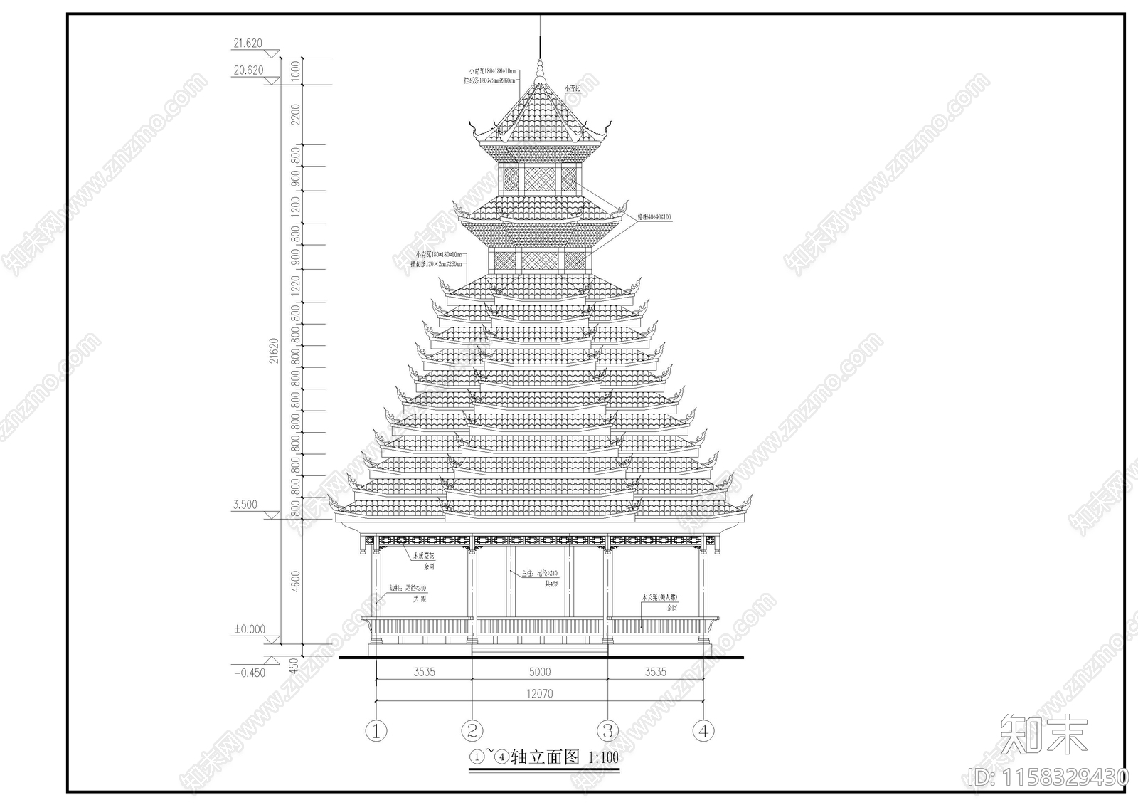 侗族鼓楼cad施工图下载【ID:1158329430】