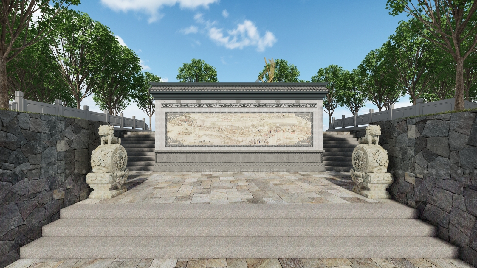 新中式照壁SU模型下载【ID:1158329079】