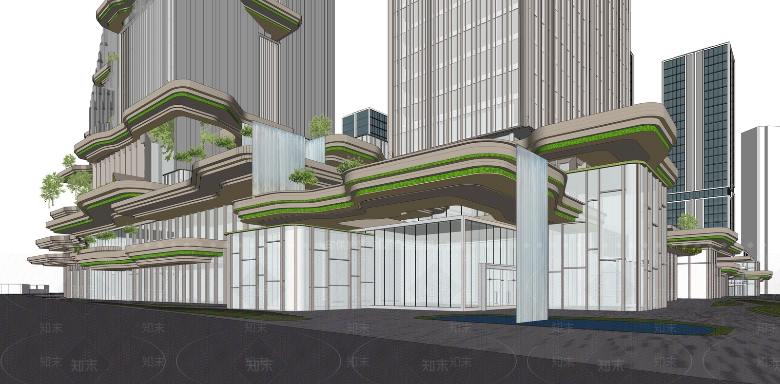 上海万科社区现代商办综合体SU模型下载【ID:1158714581】
