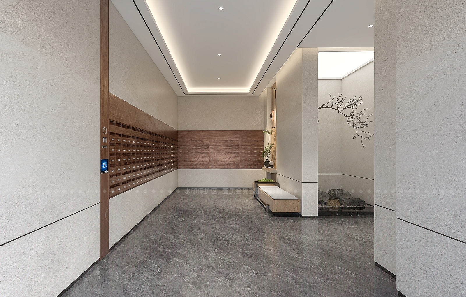 现代小区电梯厅SU模型下载【ID:1158332983】