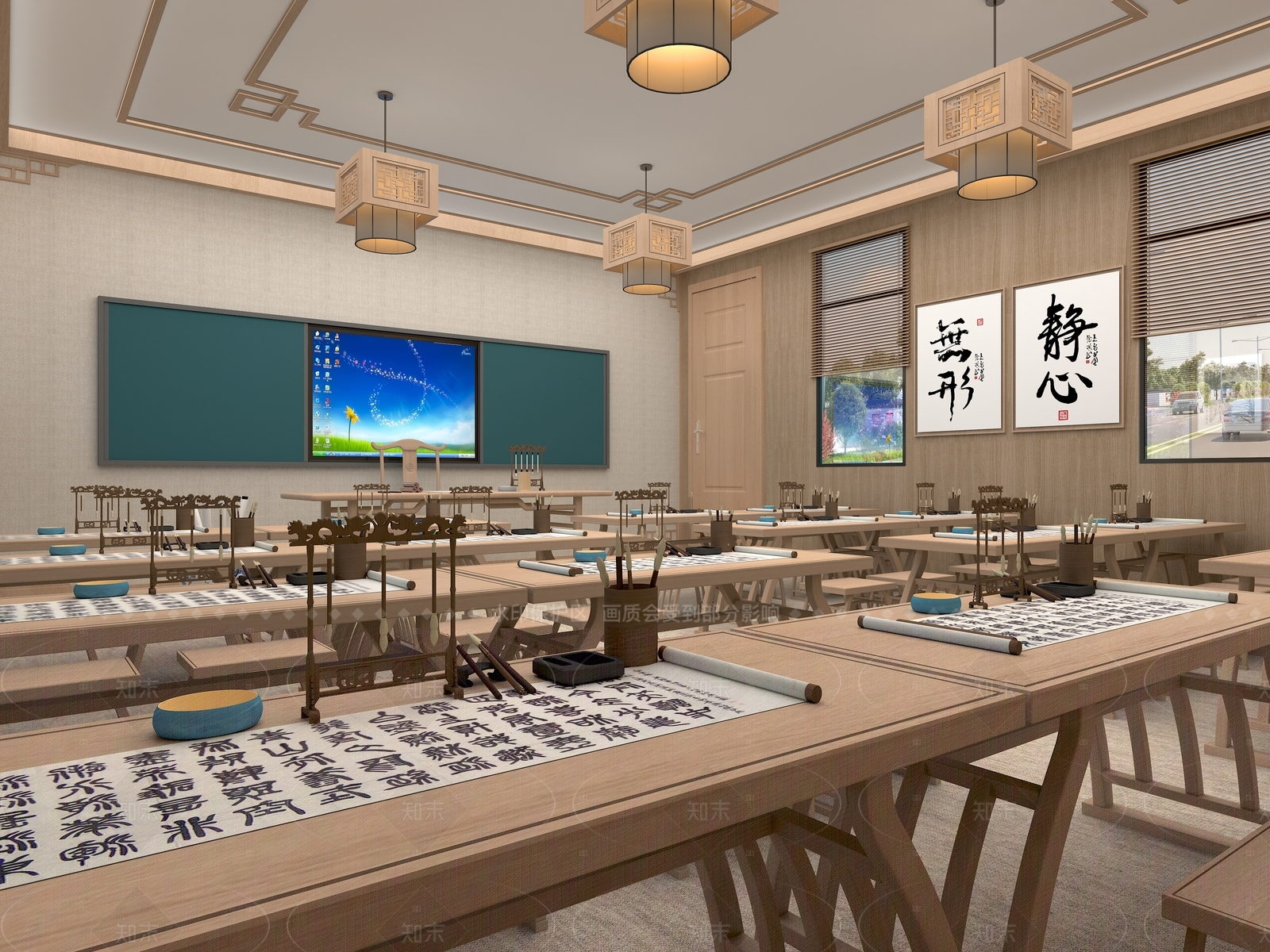 新中式教室3D模型下载【ID:1214571331】