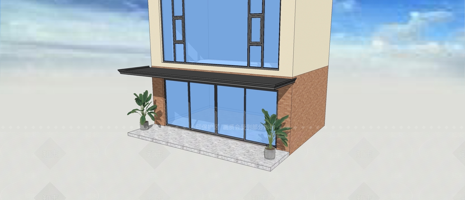 现代别墅钢结构雨棚SU模型下载【ID:1158336703】