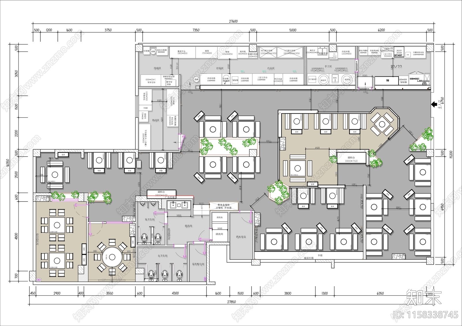 400㎡重庆火锅店平面布置图施工图下载【ID:1158338745】