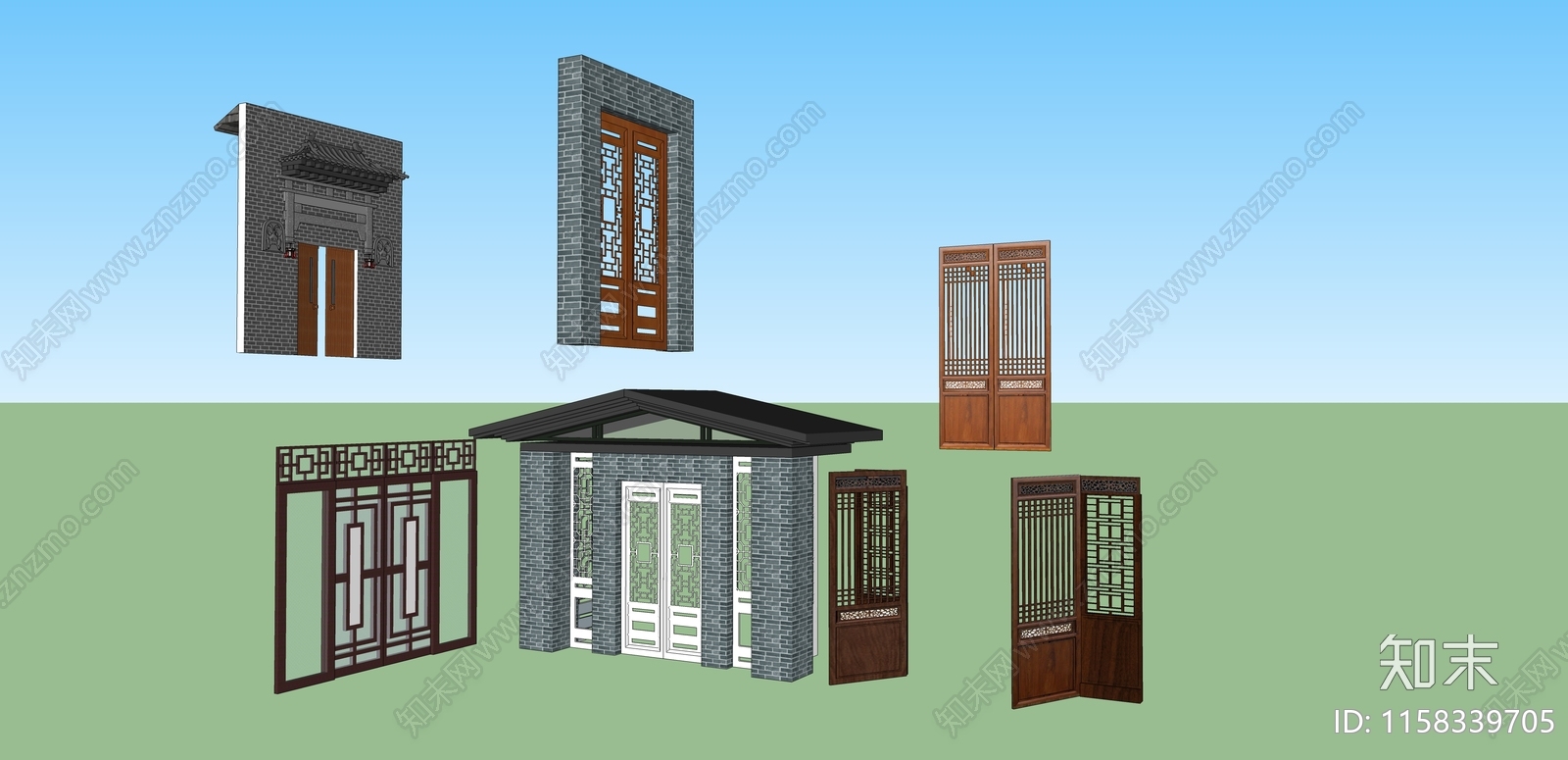 新中式庭院门SU模型下载【ID:1158339705】