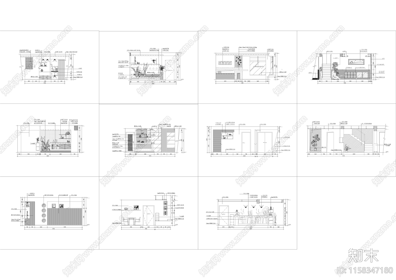 餐厅区装饰墙及酒架造型立面图cad施工图下载【ID:1158347180】