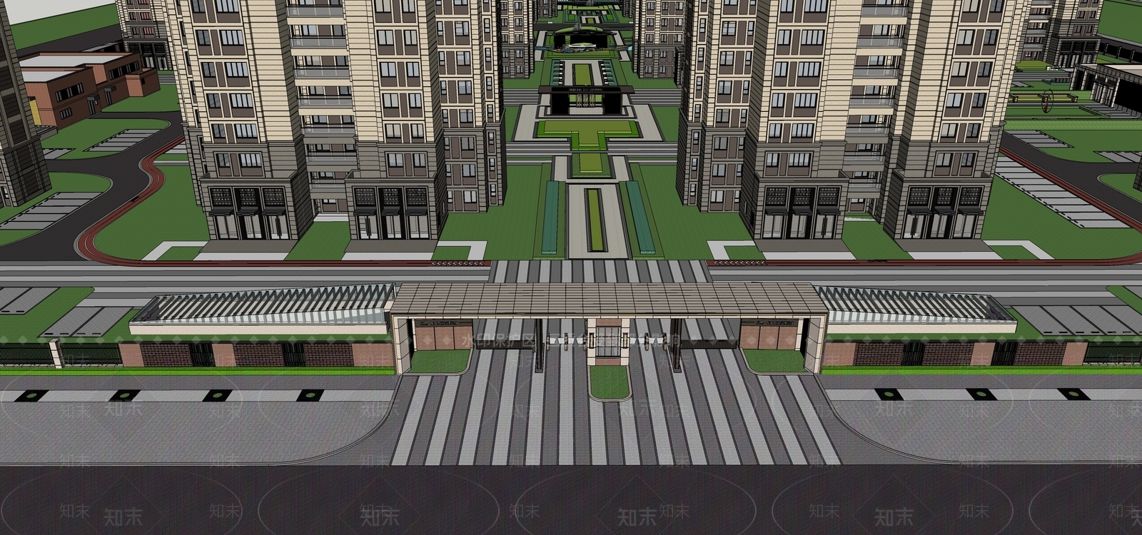 现代小区景观SU模型下载【ID:1158347562】