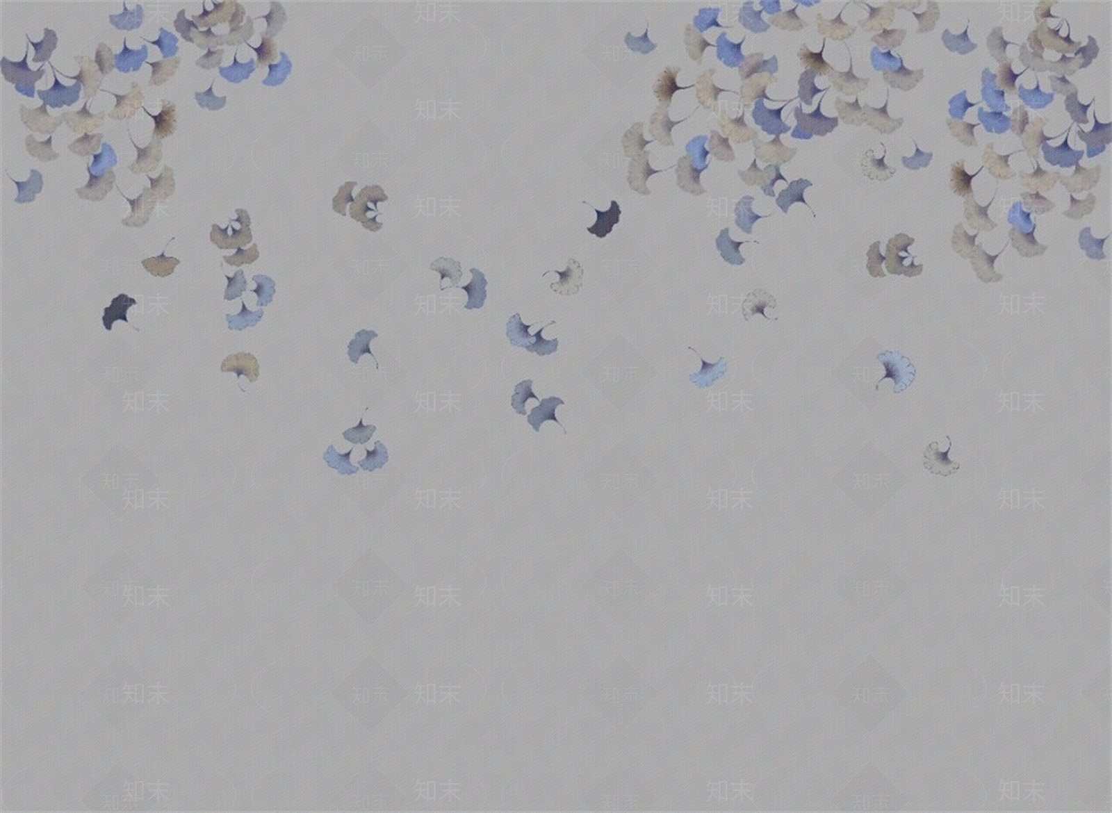 灰色新中式银杏叶装饰画壁布壁画硬包贴图下载【ID:1158347422】