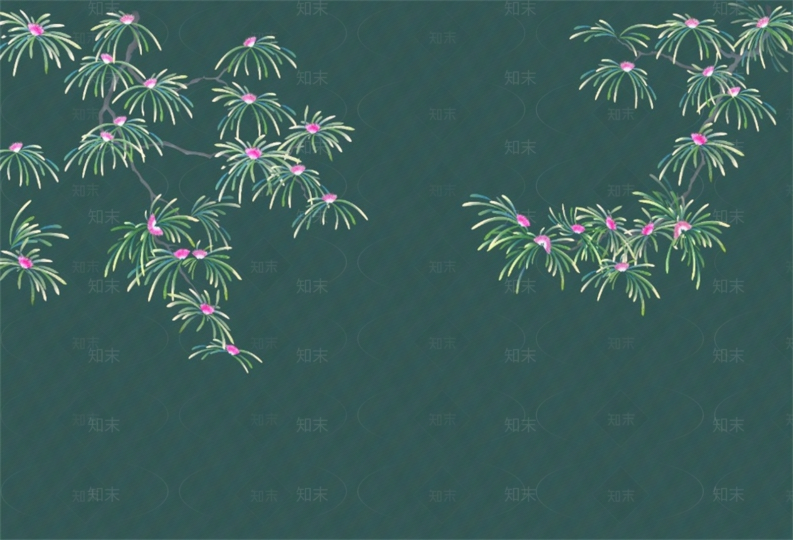 绿色新中式树枝花鸟装饰画壁布壁画硬包贴图下载【ID:1158348212】