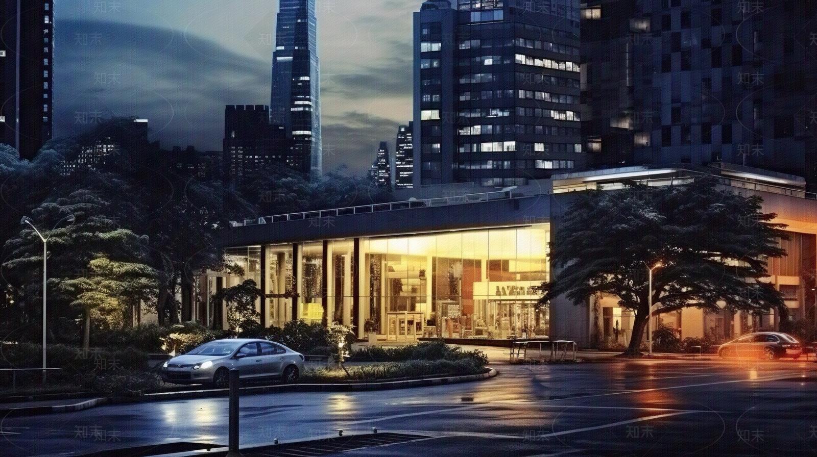 夜晚灯光街道外景贴图下载【ID:1158348801】