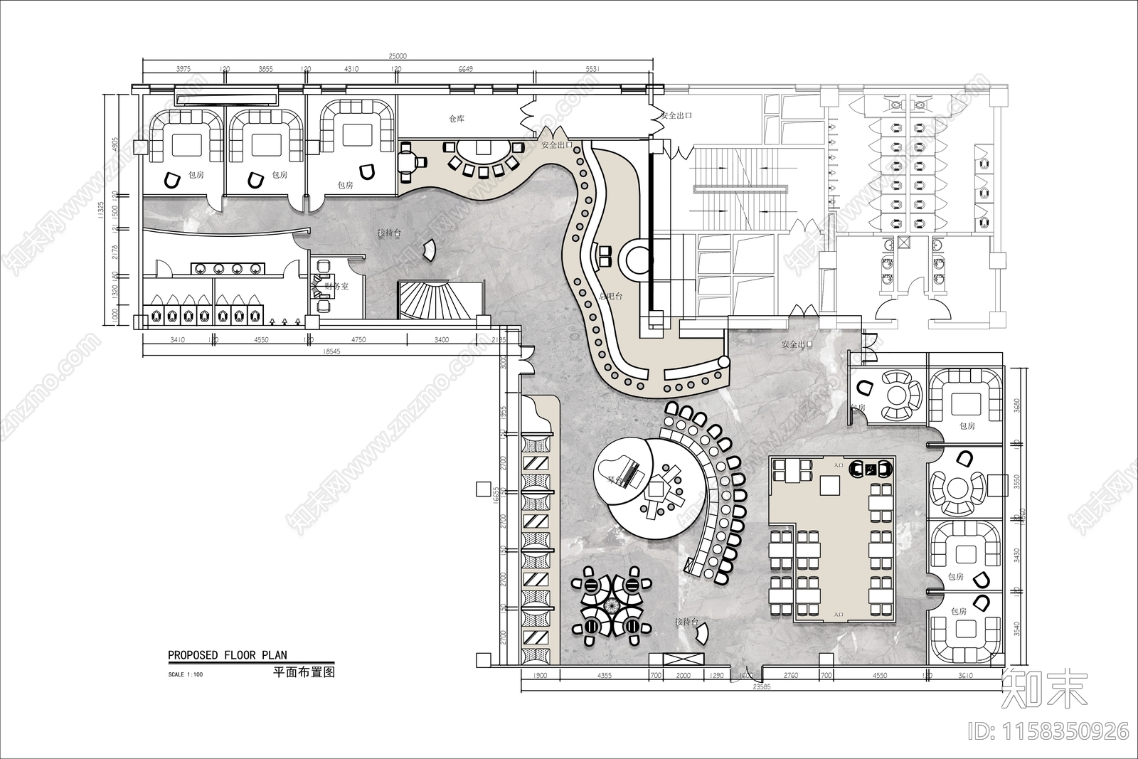 1000㎡高档音乐西餐厅平面布置图施工图下载【ID:1158350926】