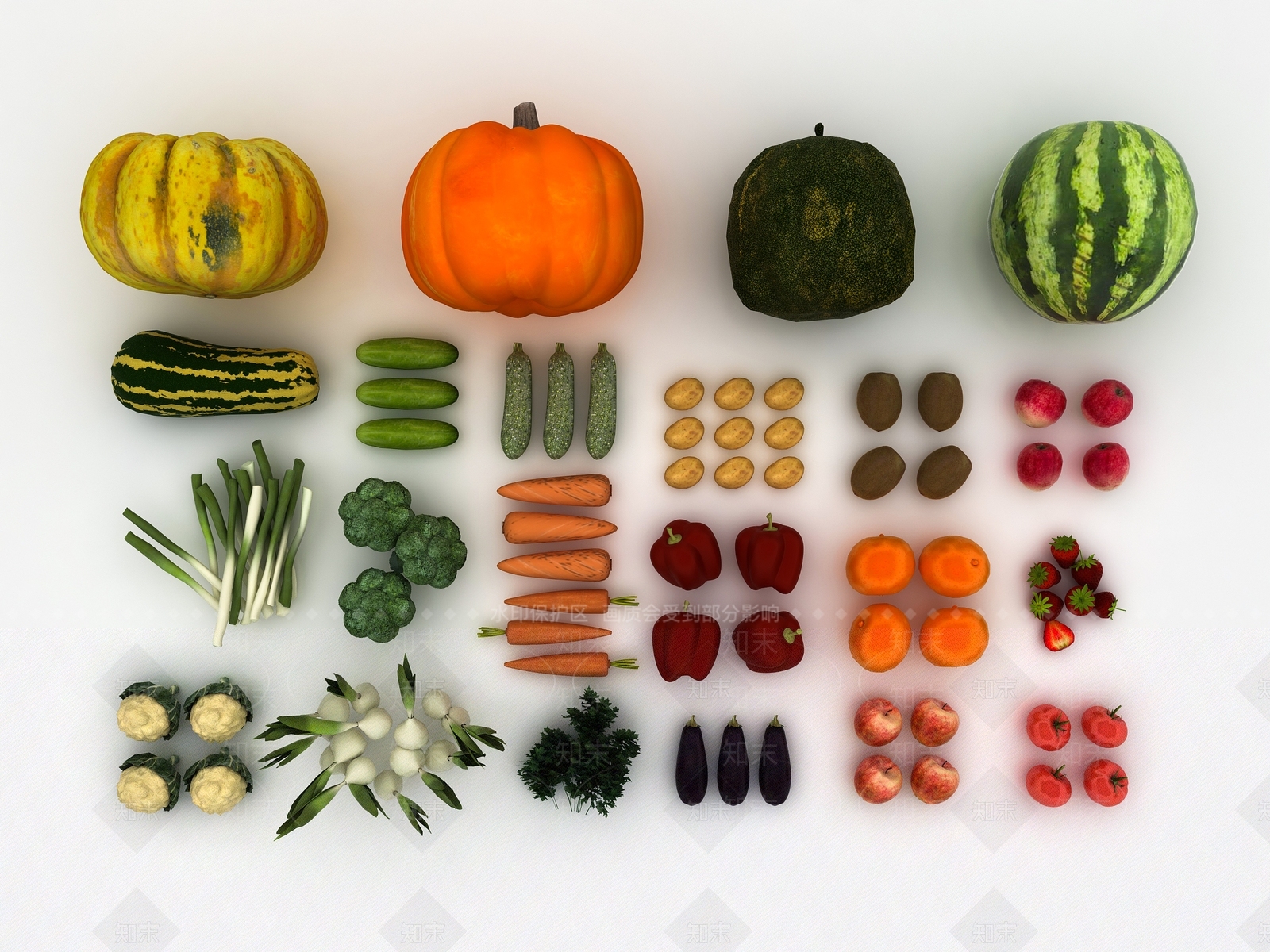 现代水果蔬菜3D模型下载【ID:1158354993】