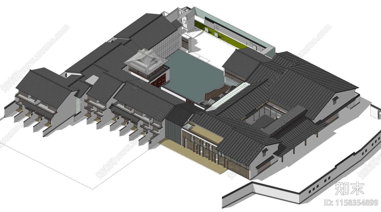 新中式酒店建筑SU模型下载【ID:1158354899】