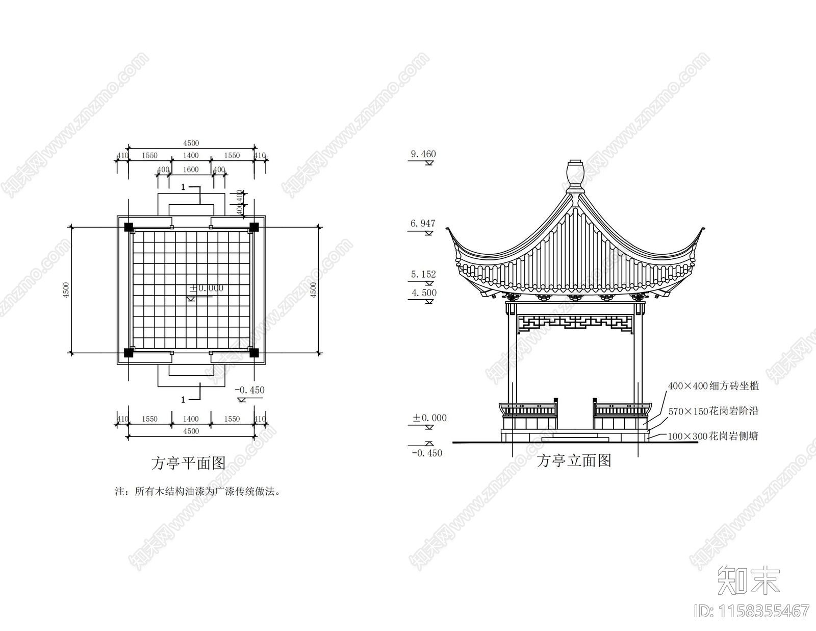 古建四角亭cad施工图下载【ID:1158355467】