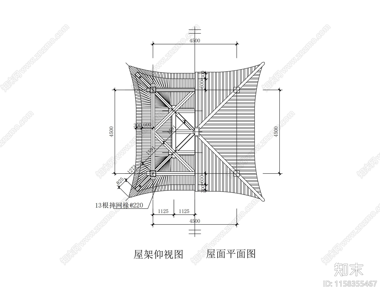 古建四角亭cad施工图下载【ID:1158355467】