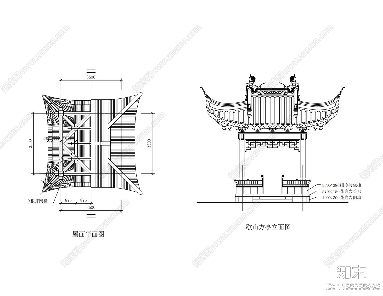 四角方亭cad施工图下载【ID:1158355886】