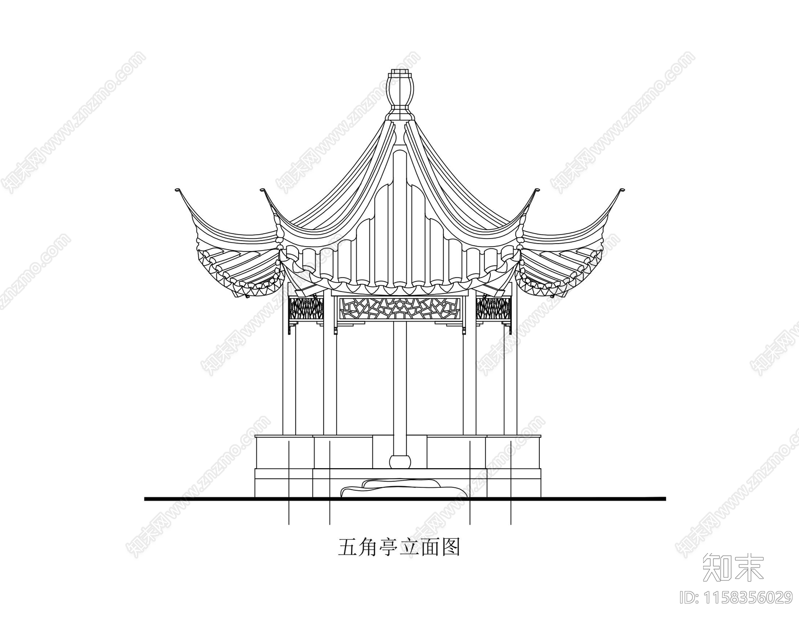 五角亭cad施工图下载【ID:1158356029】