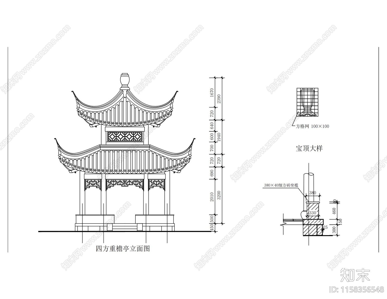重檐亭cad施工图下载【ID:1158356548】