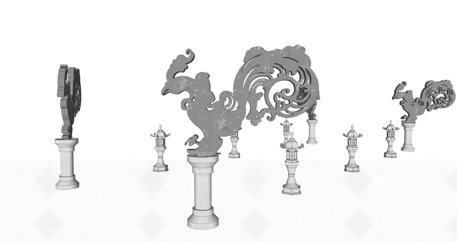 中式鸡雕塑SU模型下载【ID:1158357978】