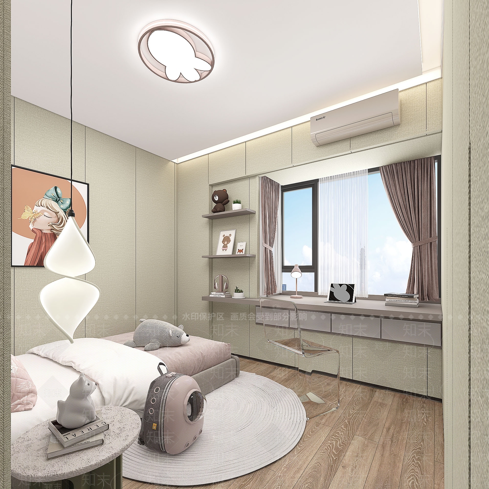 现代简约儿童房卧室3D模型下载【ID:1158358439】