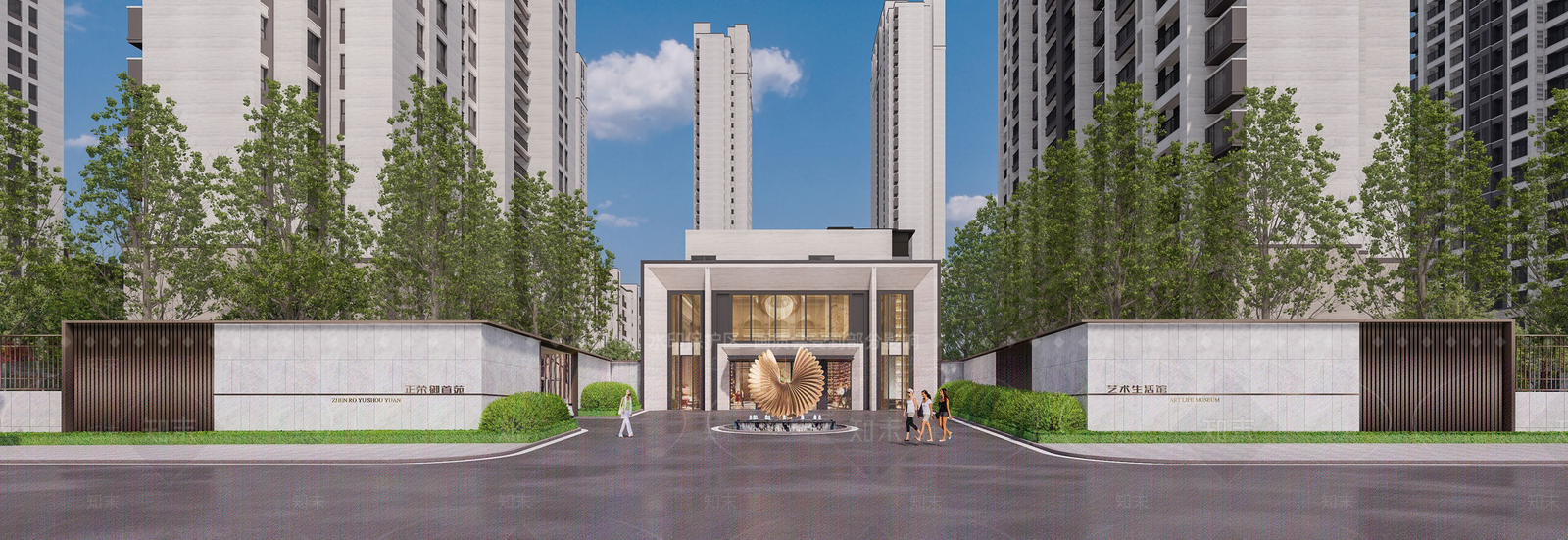 现代小区景观SU模型下载【ID:1158360838】
