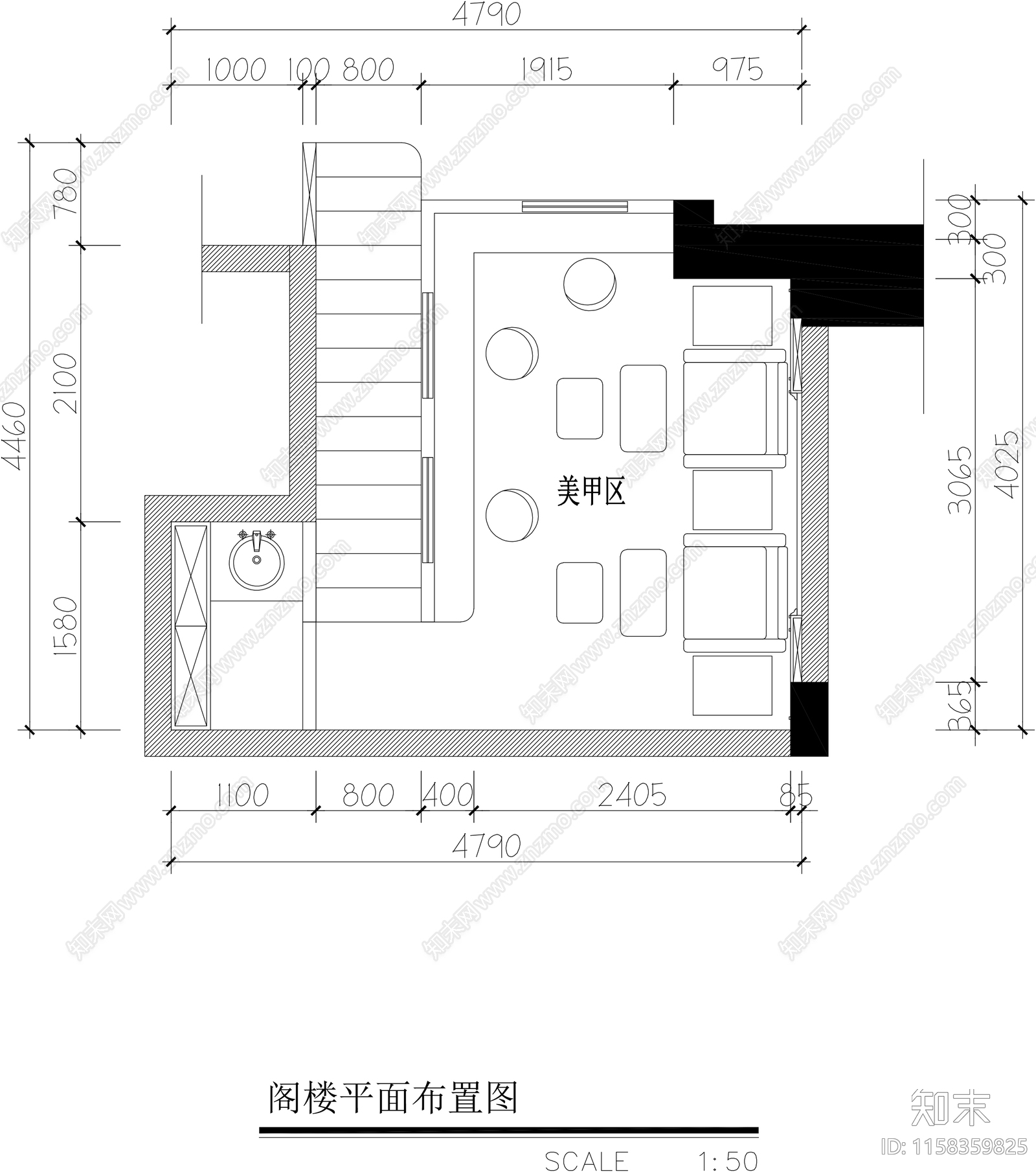 蒲公英科技SPA美容院cad施工图下载【ID:1158359825】