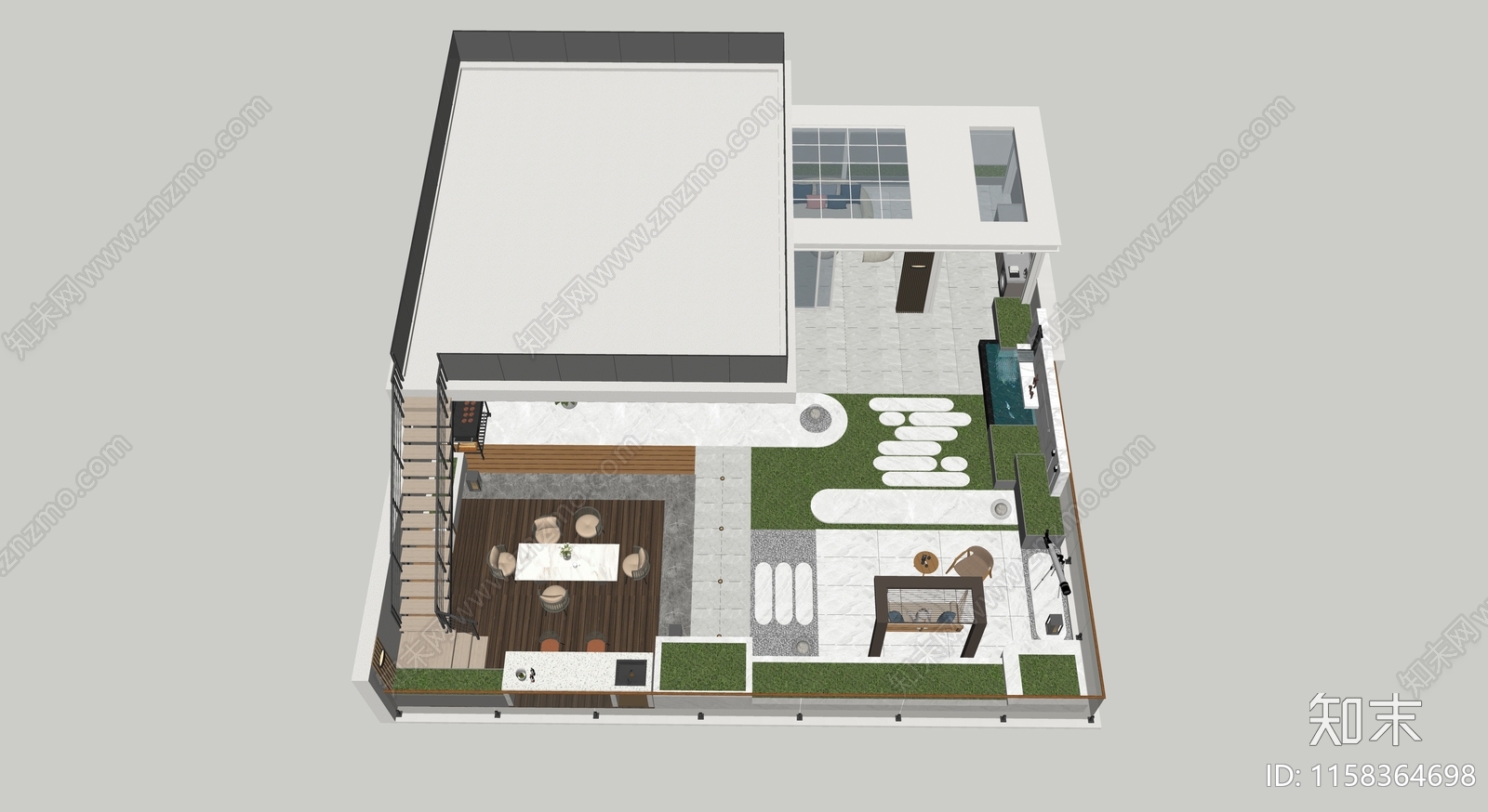 现代别墅庭院SU模型下载【ID:1158364698】